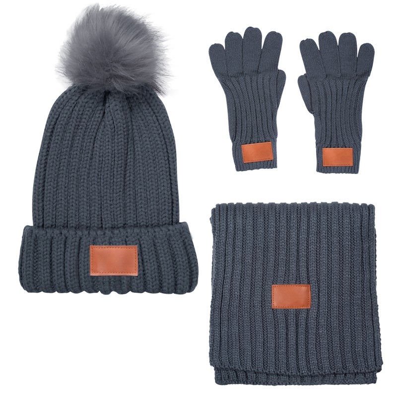 Leeman™ 3-in-1 Rib Knit Fur Pom Winter Gift Set
